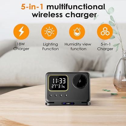 IHAO 5in1 Multi Functional Wireless Charging Station Digital Clock 15W Fast - Image 4