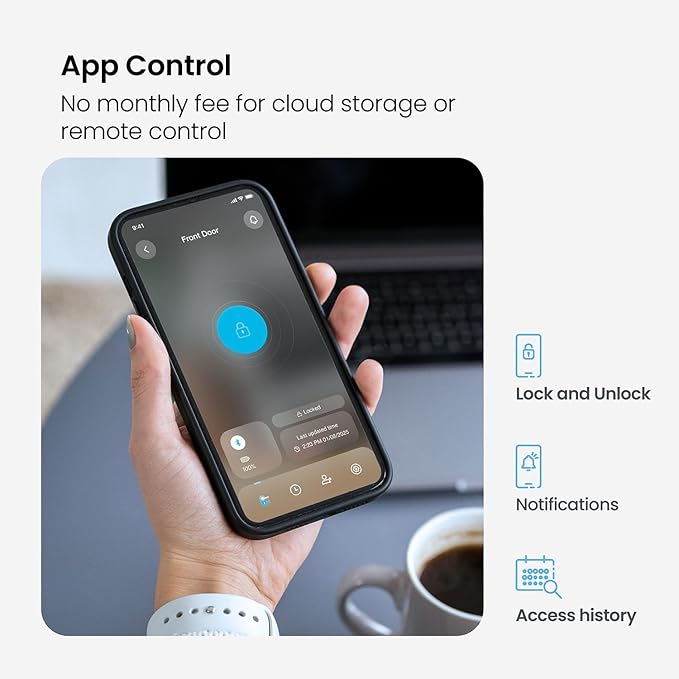Lockly Secure Plus Smart Lock Bluetooth, 3D Biometric Fingerprint Sensor Front - Image 6