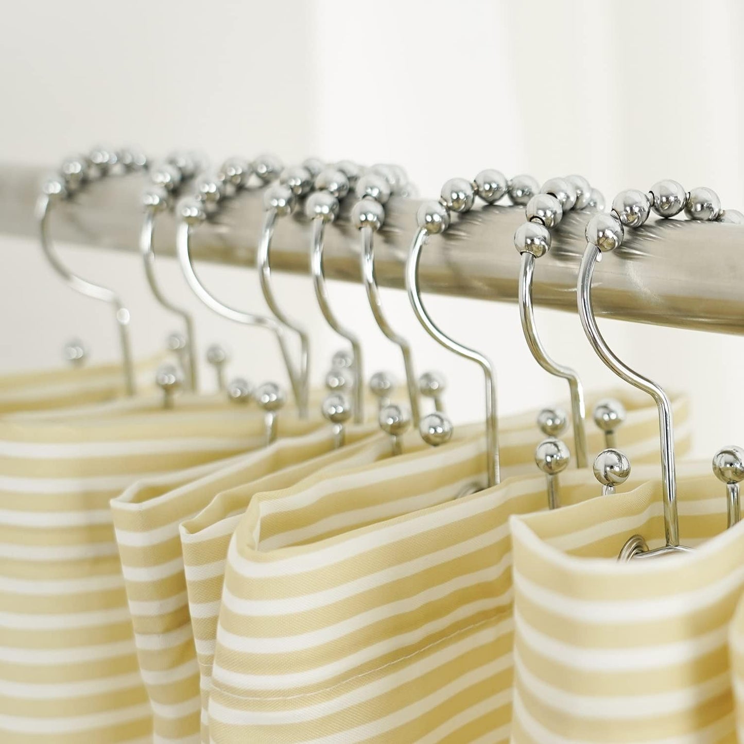 Shower Curtain Hooks Rings, Stainless Stee Double Glide Rollers Extra Wide Shower Curtain Rods Hooks for Bathroom, Set of 18 Hooks - Chrome