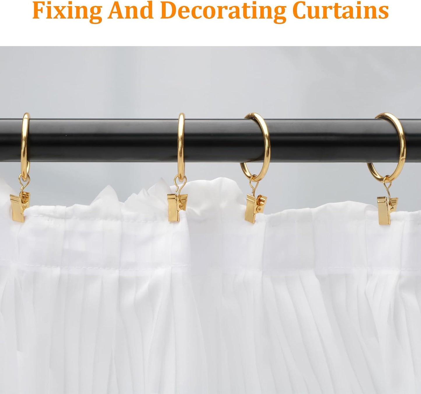 40 Pack Gold Curtain Rings with Clips,1.26 inch Interior Diameter | Shower Curtain Hooks,Gold Curtain Rings with Clips,Drapery Clips with Rings,Drapery Hooks