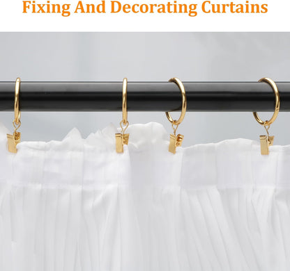 40 Pack Gold Curtain Rings with Clips,1.26 inch Interior Diameter | Shower Curtain Hooks,Gold Curtain Rings with Clips,Drapery Clips with Rings,Drapery Hooks