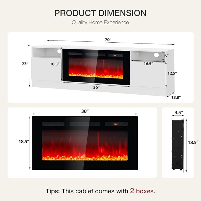 YISUFO 70" TV Stand with 36" Electric Fireplace, Large Modern Media - Image 4