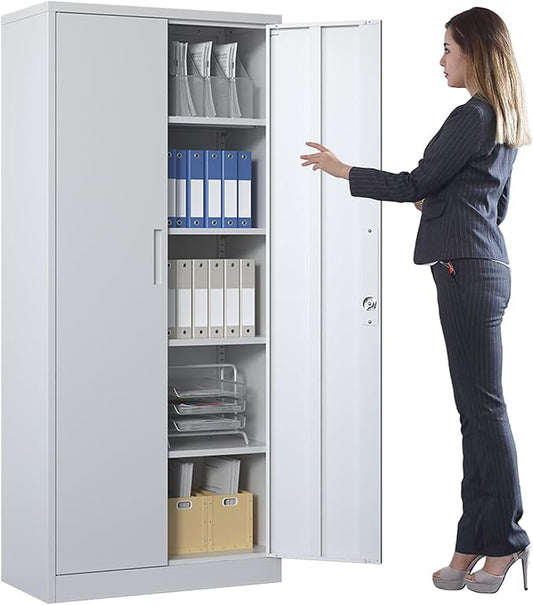 Metal Storage Cabinet with Adjustable Shelves, Garage Tool Cabinet with 2 by BIZOEIRON