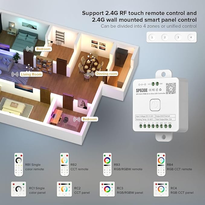 BTF-LIGHTING SP630E Bluetooth LED Controller Support PWM Monochrome CCT RGB - Image 3