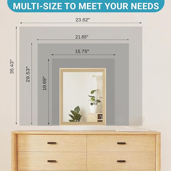 Oak Wood Effect Framed Wall Mirror, 16x20 Rectangle Mirror, 1/8" - Image 9