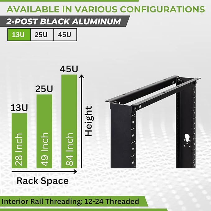 NavePoint 13U 2 Post Open Frame Server Rack - Image 3