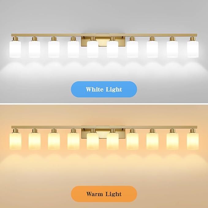 DIKAIDA Gold Bathroom Vanity Light, 10-Light Brushed Gold Bathroom Light - Image 8