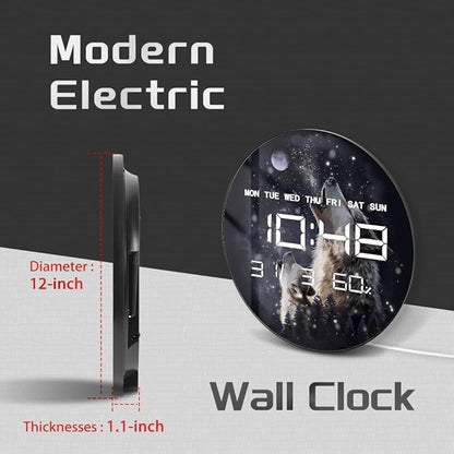 Timethink 12'' Full Moon Howling Wolves Digital Wall Clock Large Display - Image 2