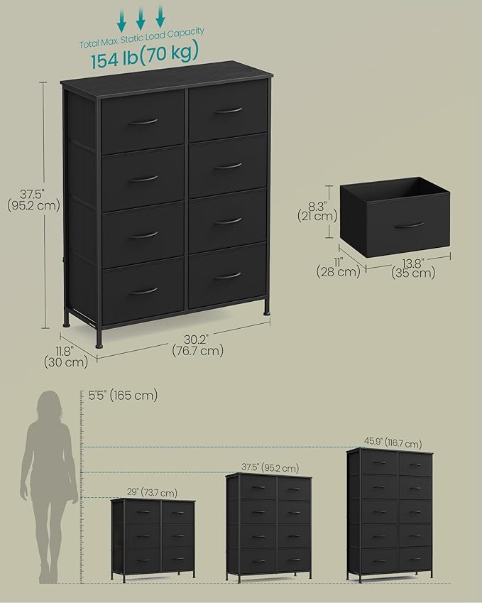 SONGMICS Dresser for Bedroom, Chest of Drawers, 8 Non-Woven Fabric Drawers - Image 2