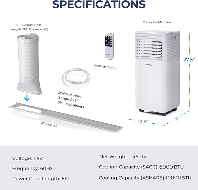 COSTWAY Portable Air Conditioner, 10000BTU AC Cooling - Image 6