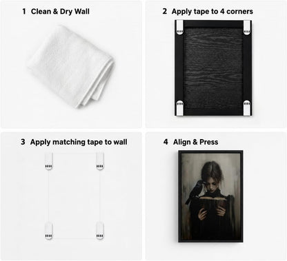 Framed Dark Academia Wall Art Gothic Girl Reading Wall Decor 8x10 Inch | Victorian Woman Wall Decor,Gothic Raven Picture Artwork for Library Corner Bedroom Dorm Study Home Decoration