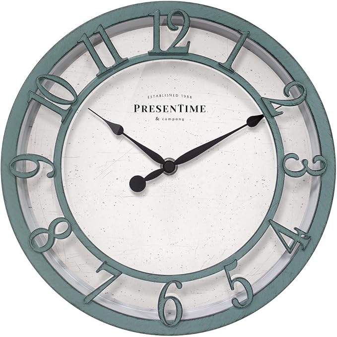 Presentime & Co 10" Farmhouse Series Wall Clock, Shiplap Style, Silent No by Presentime