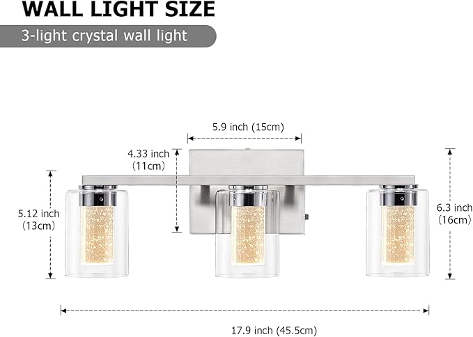 SADENICEL Brushed Nickel Vanity Lights, 3-Light Bathroom Light Fixtures - Image 5
