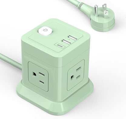 Cube Power Strip, FDTEK 4 Widely Spaced Outlet - 10FT Green by FDTEK