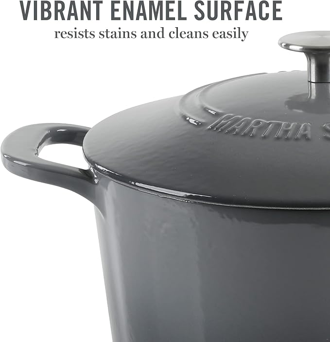 MARTHA STEWART Gatwick 7-Quart Enamel Cast Iron Dutch Oven – Classic Grey – - Image 3