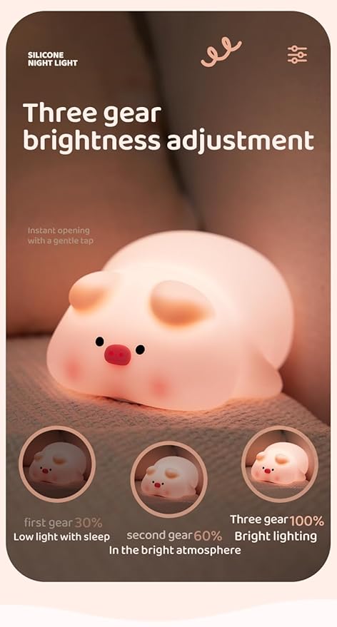 ATSUI Pig Night Light for Kids, Food Grade Silicone, Rechargeable, Tap Fun - Image 4