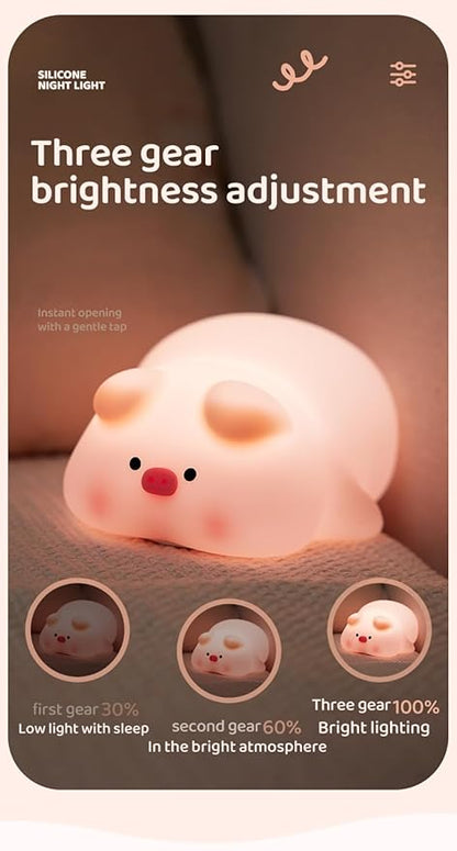ATSUI Pig Night Light for Kids, Food Grade Silicone, Rechargeable, Tap Fun - Image 4