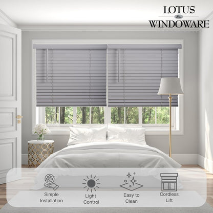 LOTUS & WINDOWARE Cordless Faux Wood Blinds, 51" Wide x 72" Long,Smooth,Light Gray, 2 Inch Horizontal Blinds – for Living Room, Bedroom, Interior Door Windows