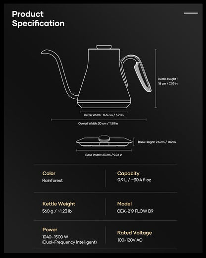 Cocinare FLOW B9 Gooseneck Electric Kettle, Precise Temperature Control - Image 9