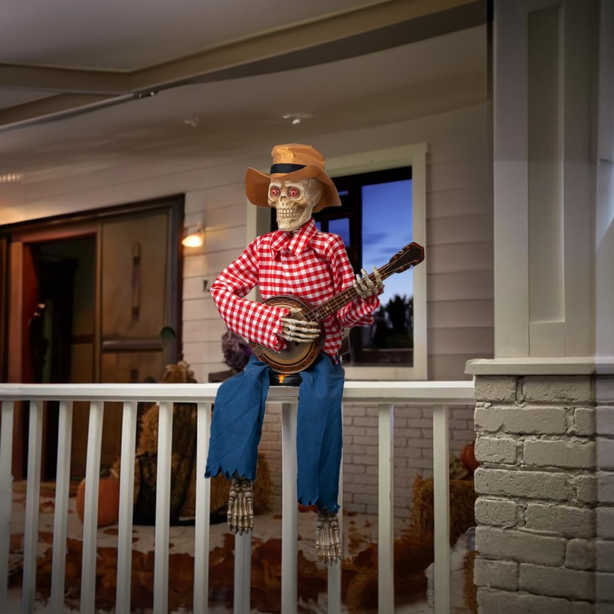 Halloween Animatronics Banjo Skeletons Decorations, Animated Skull with Sound...