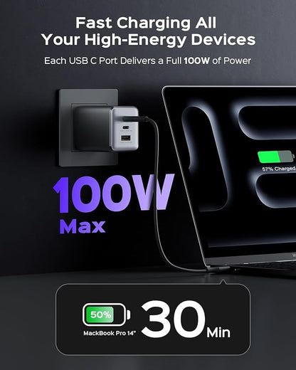 wegear 100W USB C Charger Block, 3-Port Compact Foldable Power Adapter USB Wall - Image 2
