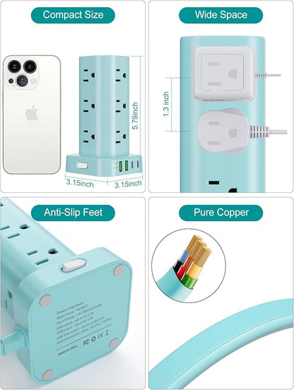Power Strip Tower with Multiple Outlets, Flat Plug Surge Protector Tower - Image 6