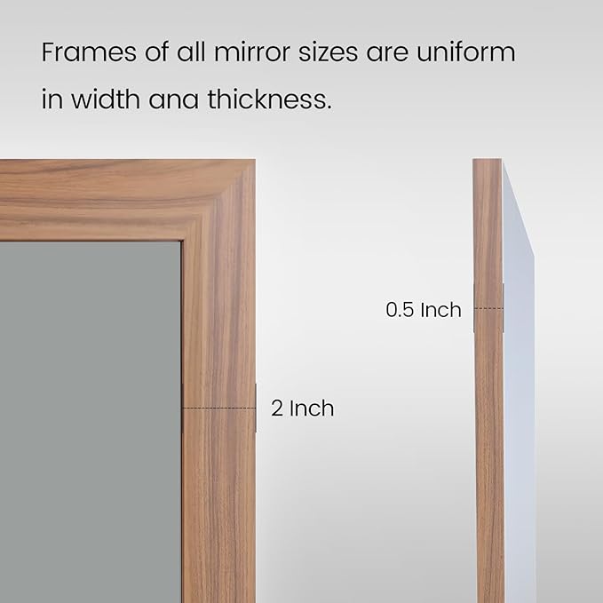 Amorho Bathroom Mirror, 48X32 Inch Wall Mirror, Walnut Wood Grain Metal Framed - Image 2