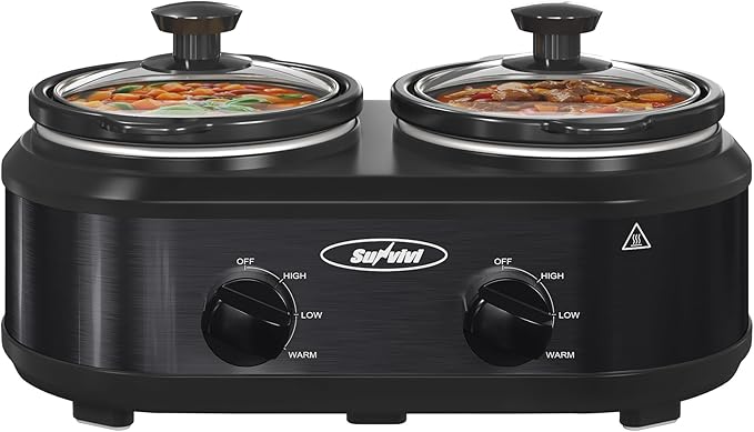 Sunvivi Double Slow Cooker, 2 Pot Small Mini Crock Buffet Servers and Warmer by WeGetLife