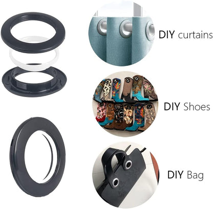 42 Pack Curtain Grommets Inner Diameter 1-9/16"(40mm) Plastic Large Curtain Eyelet Rings Nanoscale Low Noise Large Grommet Installation Kit for Fabric (Black)
