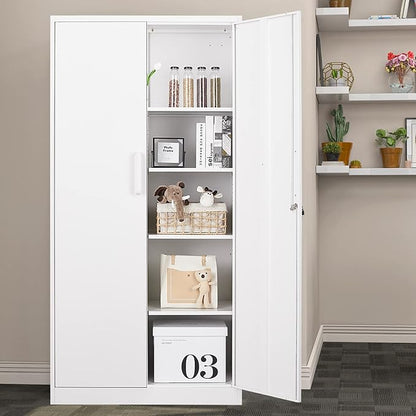 MIIIKO 72" White Metal 5-Shelf Cabinet - Image 6