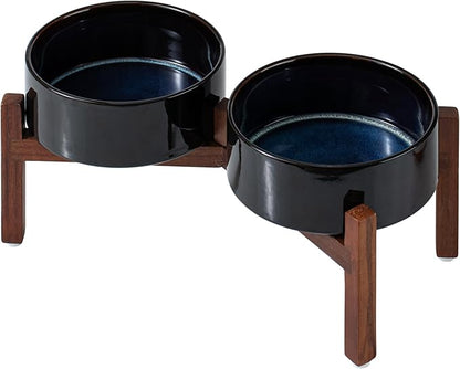 Ceramic 7.3inch Raised Double Dog Bowls Set by Havniva