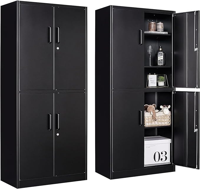 Metal Storage Cabinet with 3 Adjustable Shelves and 4 Doors, Steel Tool Cabinets by SISESOL