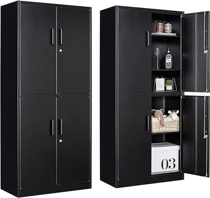 Metal Storage Cabinet with 3 Adjustable Shelves and 4 Doors, Steel Tool Cabinets by SISESOL