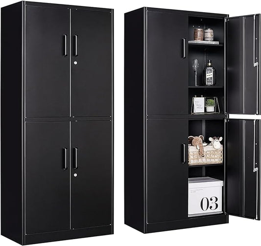 Metal Storage Cabinet with 3 Adjustable Shelves and 4 Doors, Steel Tool Cabinets by SISESOL
