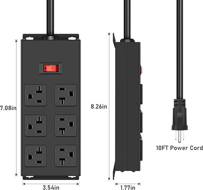 JUNNUJ Heavy Duty 20 Amp Power Strip, Garage 6 Outlets Metal 12 Gauge Surge - Image 6