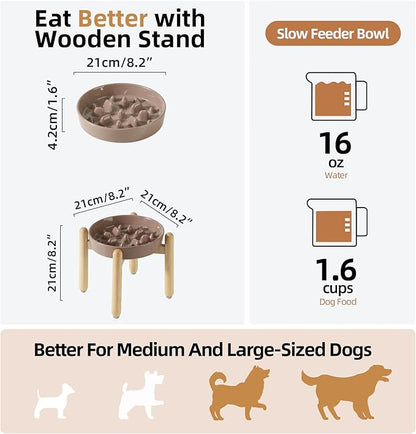 Ceramic 1.6 Cup Dog Raised Slow Feeder Set, Elevated Bowl - Image 2