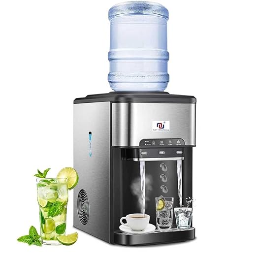 NUNET 3-in-1 Portable Ice Maker Water Dispenser Countertop Built-in Ice Machine by NUNET