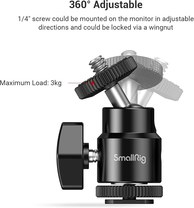 SmallRig 1/4" Camera Hot Shoe Mount, Ballhead Tripod - Image 3