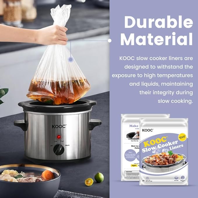 KOOC Slow Cooker Liners 8"x11" 20 Count Mini Size Disposable Pot Liners Cooking - Image 7