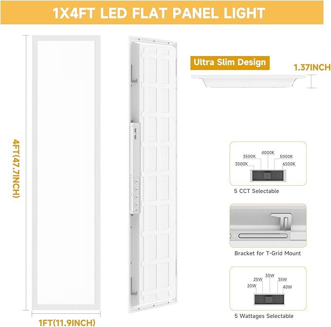 2 Pack 1x4 LED Flat Panel Light Drop Ceiling Office Fixture, Surface Mount Drop - Image 8