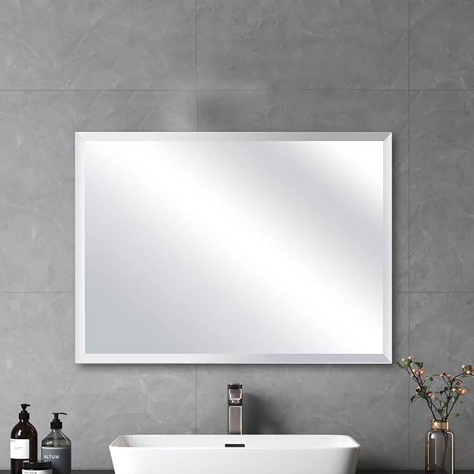 Frameless Beveled Edge Bathroom Mirror 24x32 Inch Rectangle Beveled Mirror Wall - Image 9