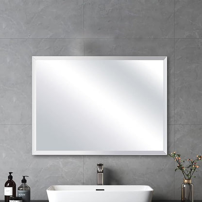 Frameless Beveled Edge Bathroom Mirror 24x32 Inch Rectangle Beveled Mirror Wall - Image 9