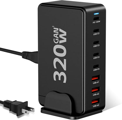 Upgrade USB C Desktop Charger, 320W 8-Port GaN III Fast Charging Station Hub by Unknown