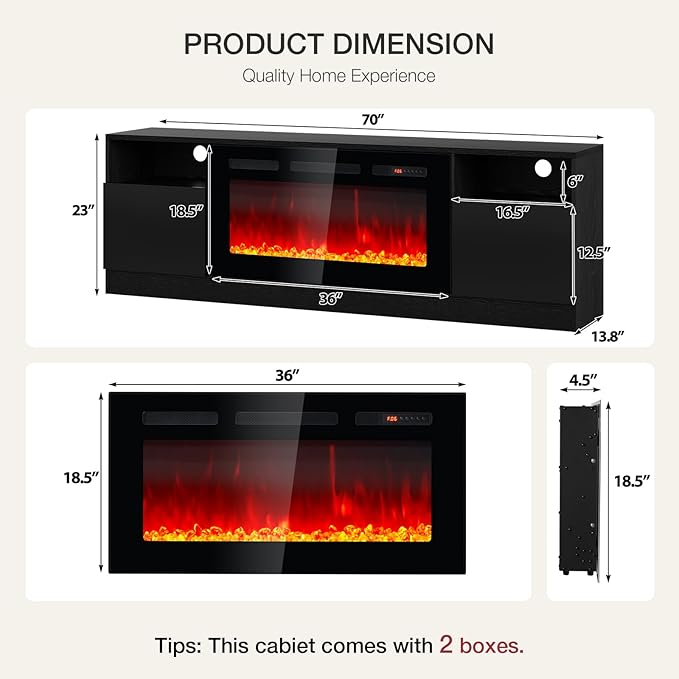 YISUFO 70" TV Stand with 36" Electric Fireplace, Large Modern Media - Image 4