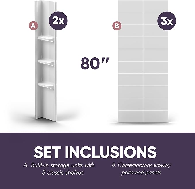 White Acrylic Shower Wall Surround 36"x 60"x 80" - Image 4