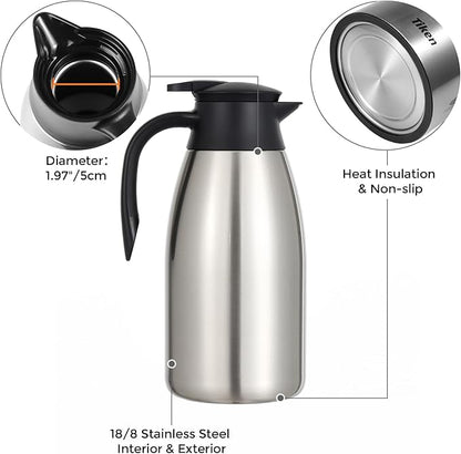 Tiken 85 Oz Thermal Coffee Carafe, Stainless Steel Insulated Vacuum Coffee - Image 4
