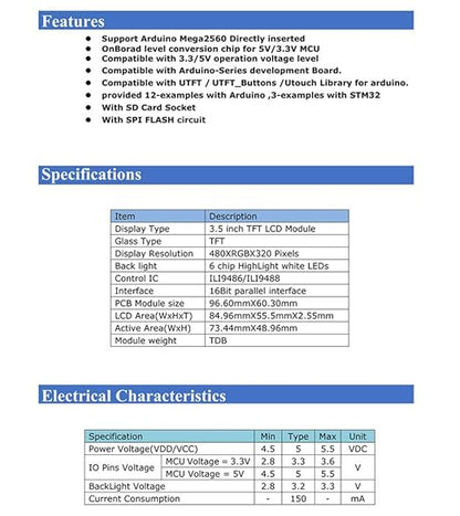 HiLetgo 3.5" TFT LCD Display ILI9486/ILI9488 480x320 36 Pins - Image 7