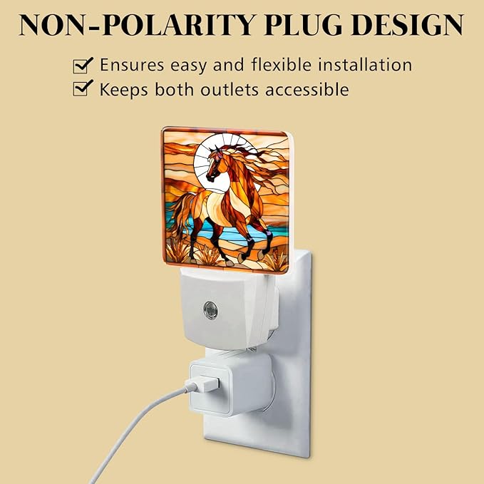PODMemory Horse Stained Glass Night Lights Plug into Wall - Image 4