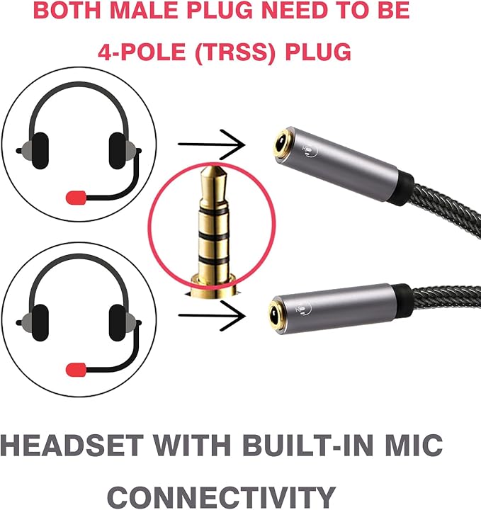 DUKABEL Long Headphone Splitter Shielded 4-Pole TRRS 3.5 Y Splitter Cable 2-Way - Image 2