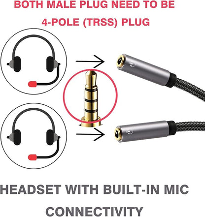 DUKABEL Long Headphone Splitter Shielded 4-Pole TRRS 3.5 Y Splitter Cable 2-Way - Image 2